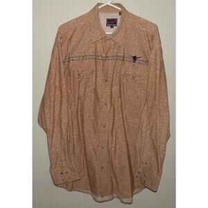 Roper Men’s XL LS Western Pearl Snap Shirt Mottled Brown Barbed Wire Skull